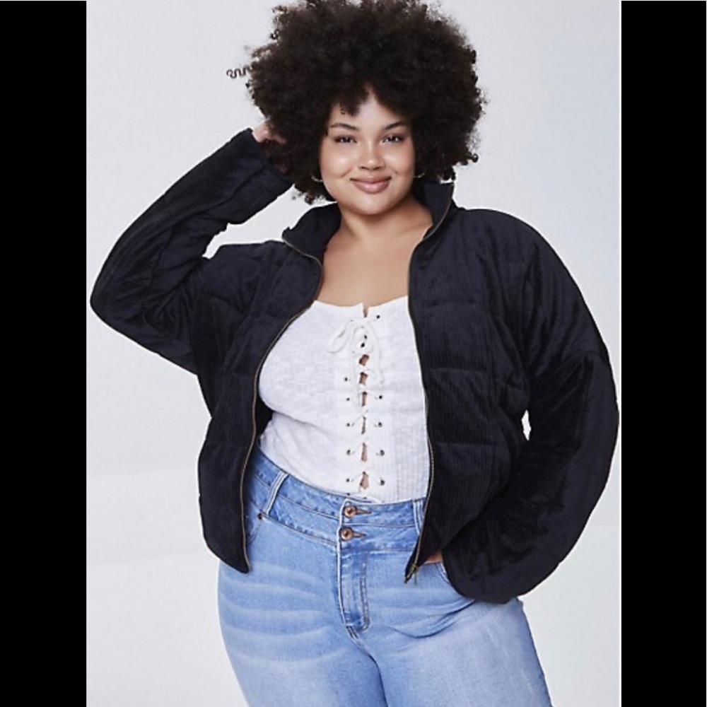 NEW Forever 21 Women’s Plus Size Quilted Corduroy Jacket Black 1X